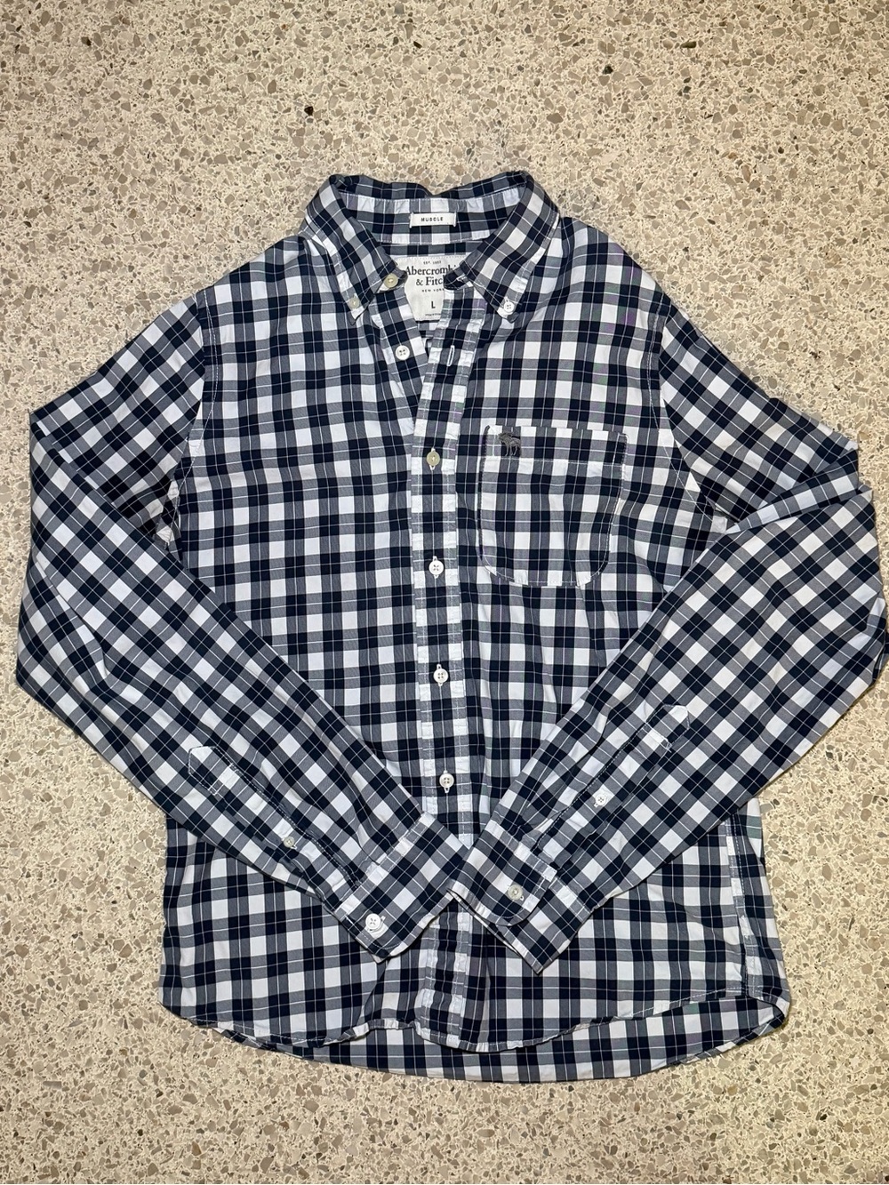 Abercrombie & Fitch Navy and White Check Button-Down Shirt